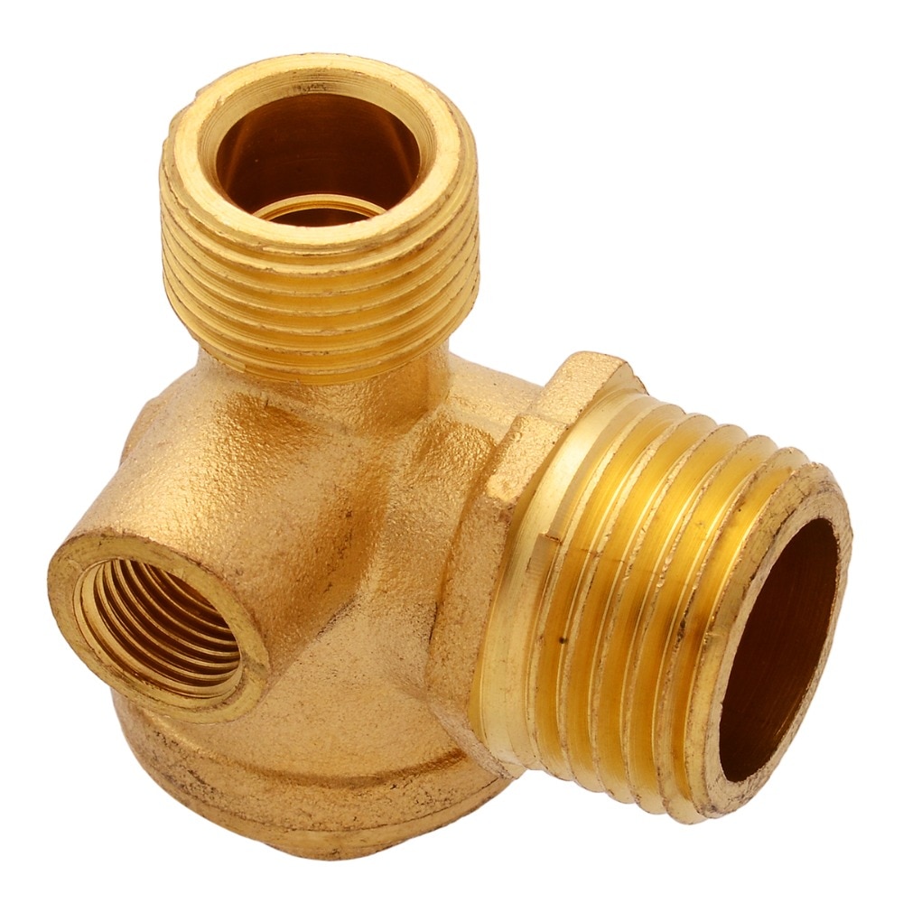3Port Air Compressor Valve Brass 90Degree Threaded Central Pneumatic Check Valve Replacement Plumbing Hardware Strength Durable