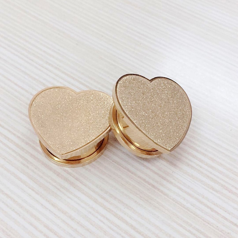 Pair Screw Heart Shape Ear Tunnels Plugs Ear Gauges Reamer Stainless Steel ear expander Body Piercing Jewelry8-18mm