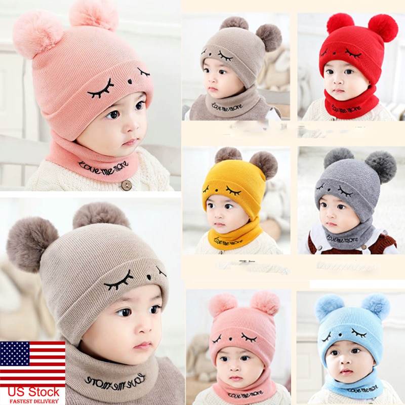 Bonnet tricoté à rabat pour bébés filles et garçons | Chapeau pour hiver, écharpe à capuche, bonnet tricoté