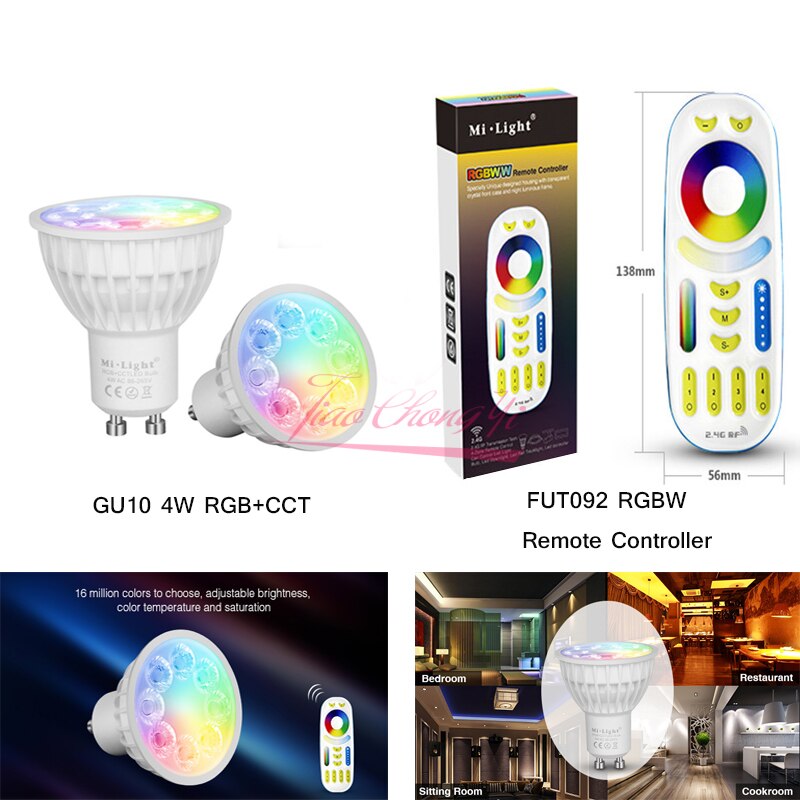 Mi Light – ampoule Led 4W GU10 RGB CCT(2700-6500K), décoration d&#39;intérieur, avec télécommande RF 2.4G