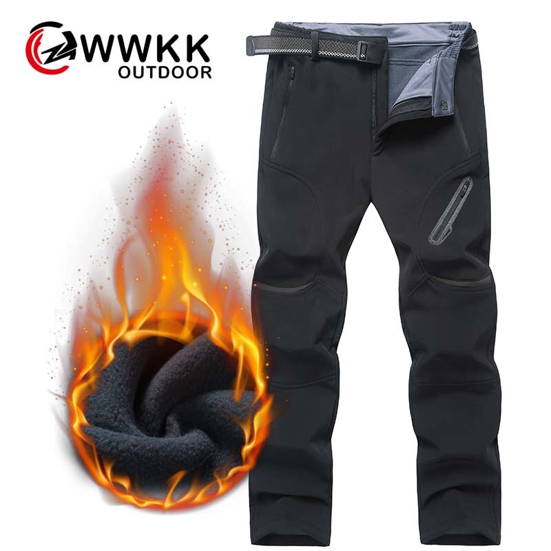 WWKK Winter Man Waterproof Camping Trekking Fleece Outdoor Hiking Pants Climb Fish Ski Softshell Thicken Trousers Oversized 9XL