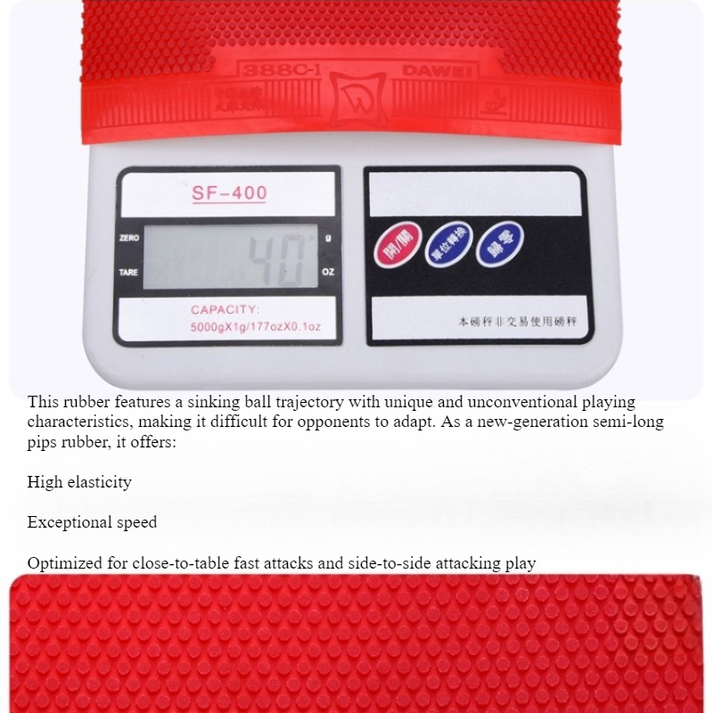 2PC DAWEI 388C-1 OX Table Tennis Rubber Pimples Out Red/Black High Elasticity & Fast Speed Ping Pong Rubber With ITTF Approved