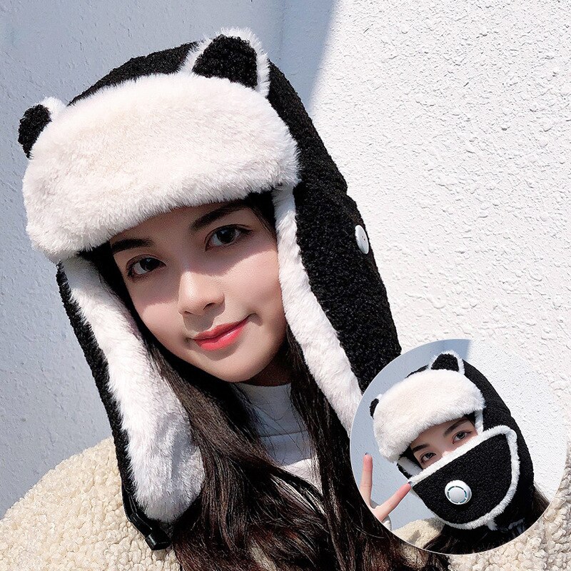 Gorro térmico 3 en 1 de piel para mujer, gorro con solapa para las orejas, máscara de esquí, para chica, a prueba de viento, Ushanka, Border, gorros de piloto