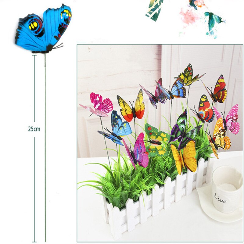 25 stuks kleurrijke vlinders op stokjes met 3d lagen, voor in huis, tuin, gazon, bloempot, plantendecoratie, tuindecoratie, doe-het-zelf, gazonknutsels