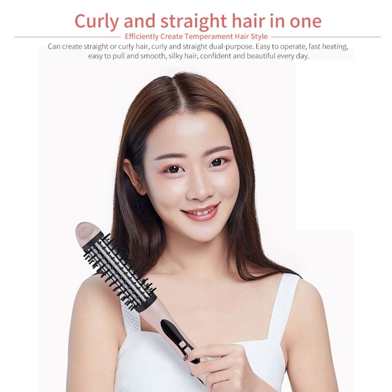 2 in 1 Straightener Curler Curling Brush Hair Straightener Curly Flat Iron Salon Styling Tools