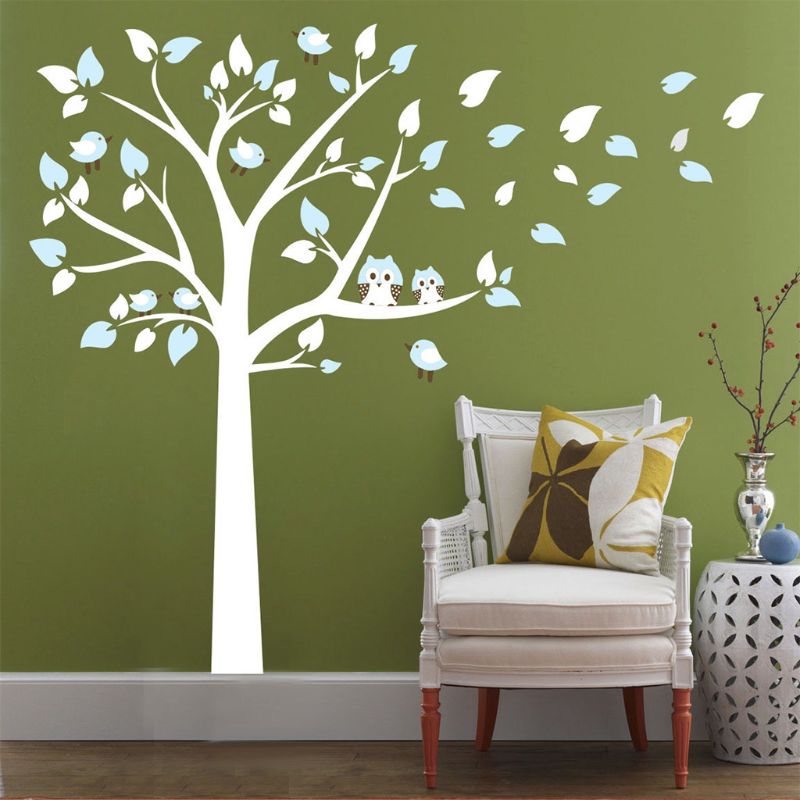 Cartoon dier uil boomtak verwijderbare muursticker voor kinderkamer jongens meisjes kinderkamer thuis