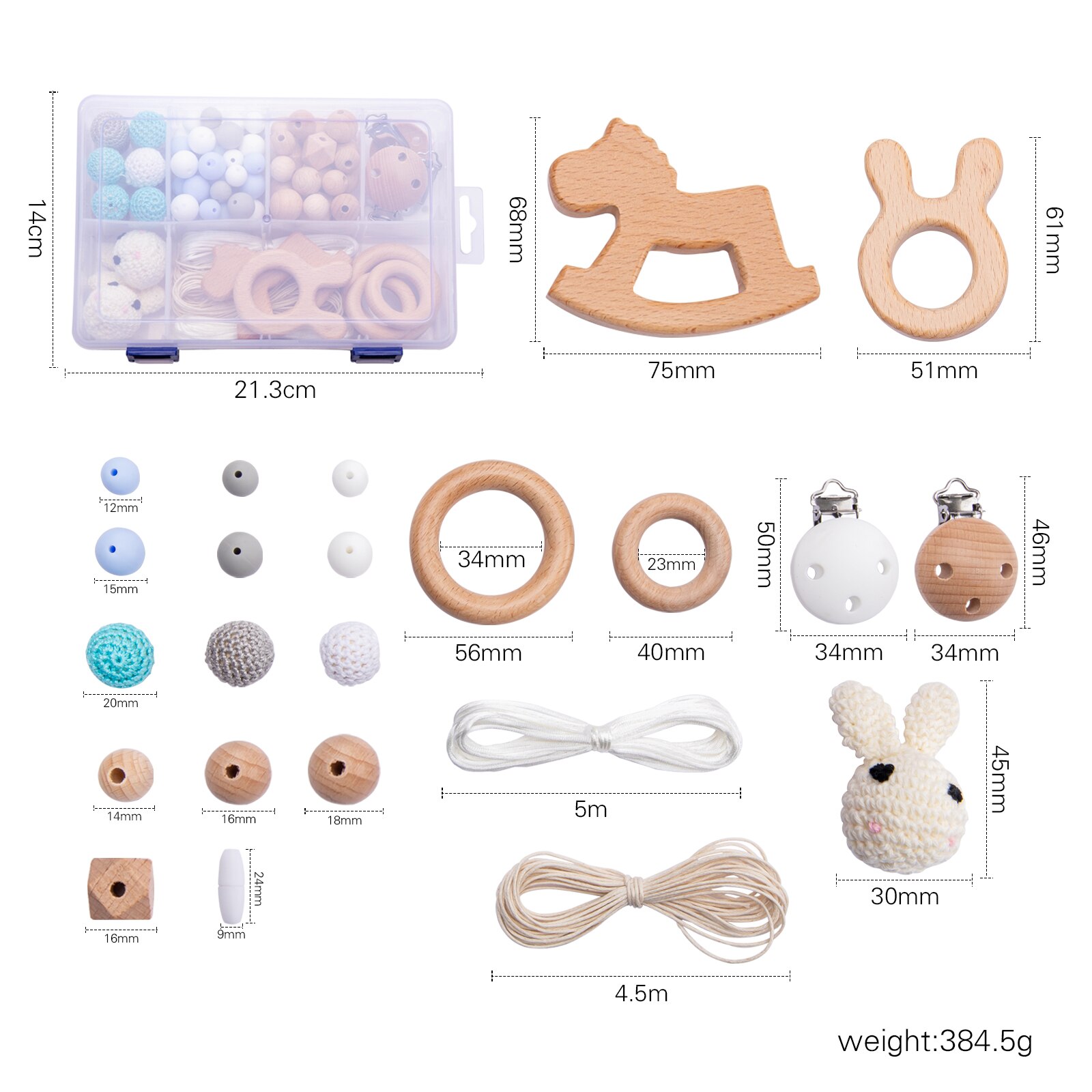 Crochet Animal Silicone Bead Set for Baby Rattle Accessories DIY Jewelry Set Crochet Beads Handmade Baby Toys Kit: wooden horses 2