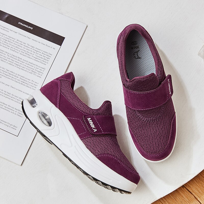 Platform minika shoes Sneakers Women Fitness Shoes Damping Sport Shoes Wedge Sneaker Breathable Mesh Casual deportivas con cuña: Purple / 7.5