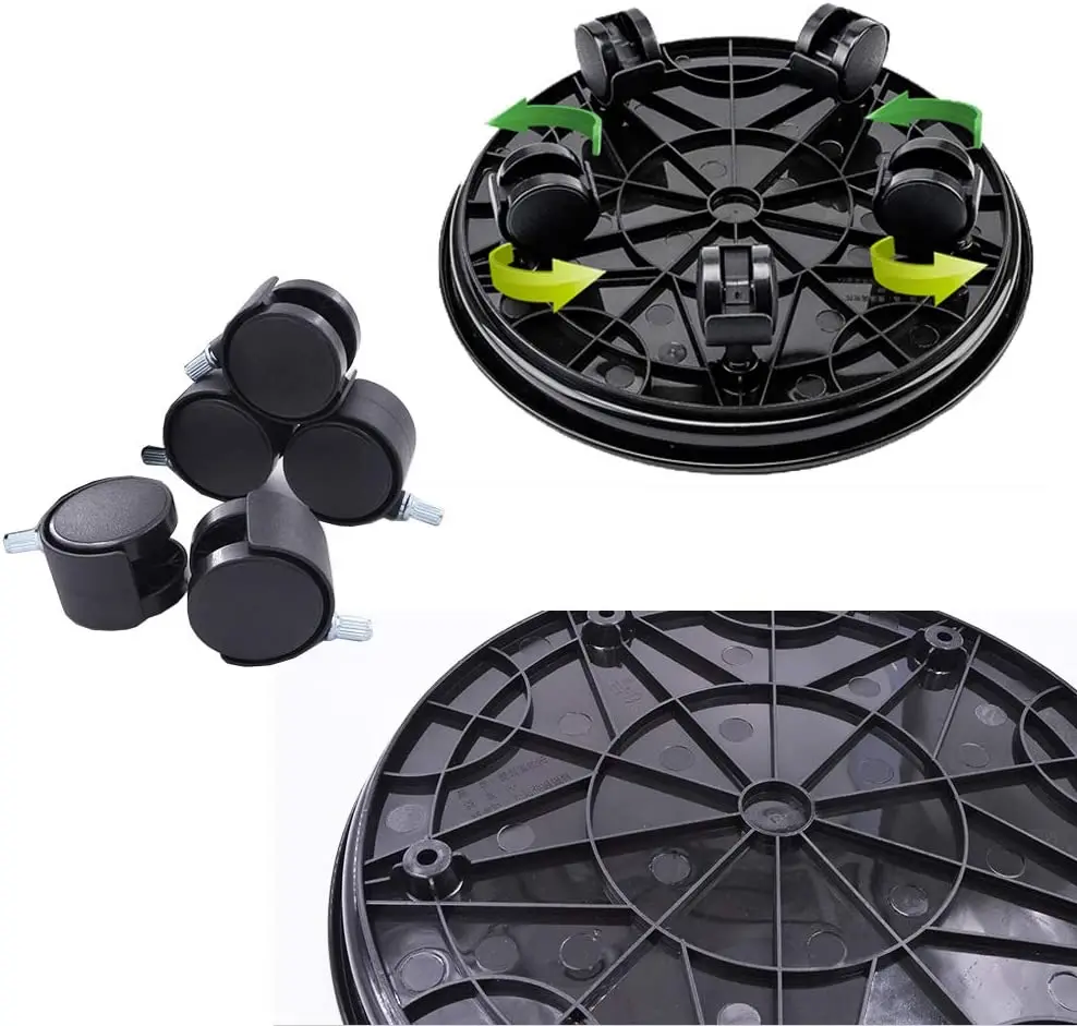 Pot de palette rond avec roues de verrouillage, chariot de jardinière à roulettes roulantes, support de caddie de plante, pot de 30cm pour jardin intérieur