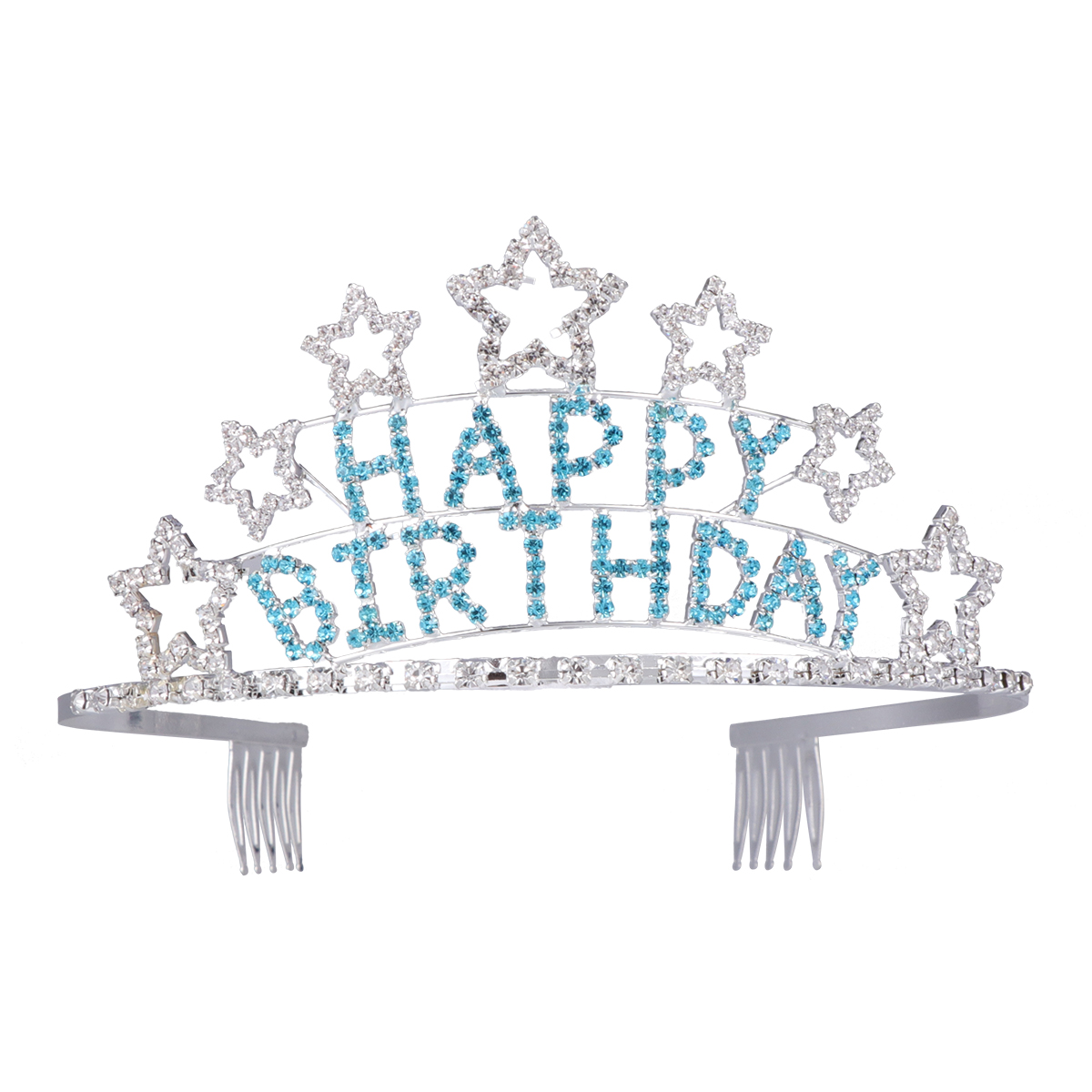Kid's Charming Rhinestone Heart Tiara Crown Headband for Girls (White Rhinestones): Blue