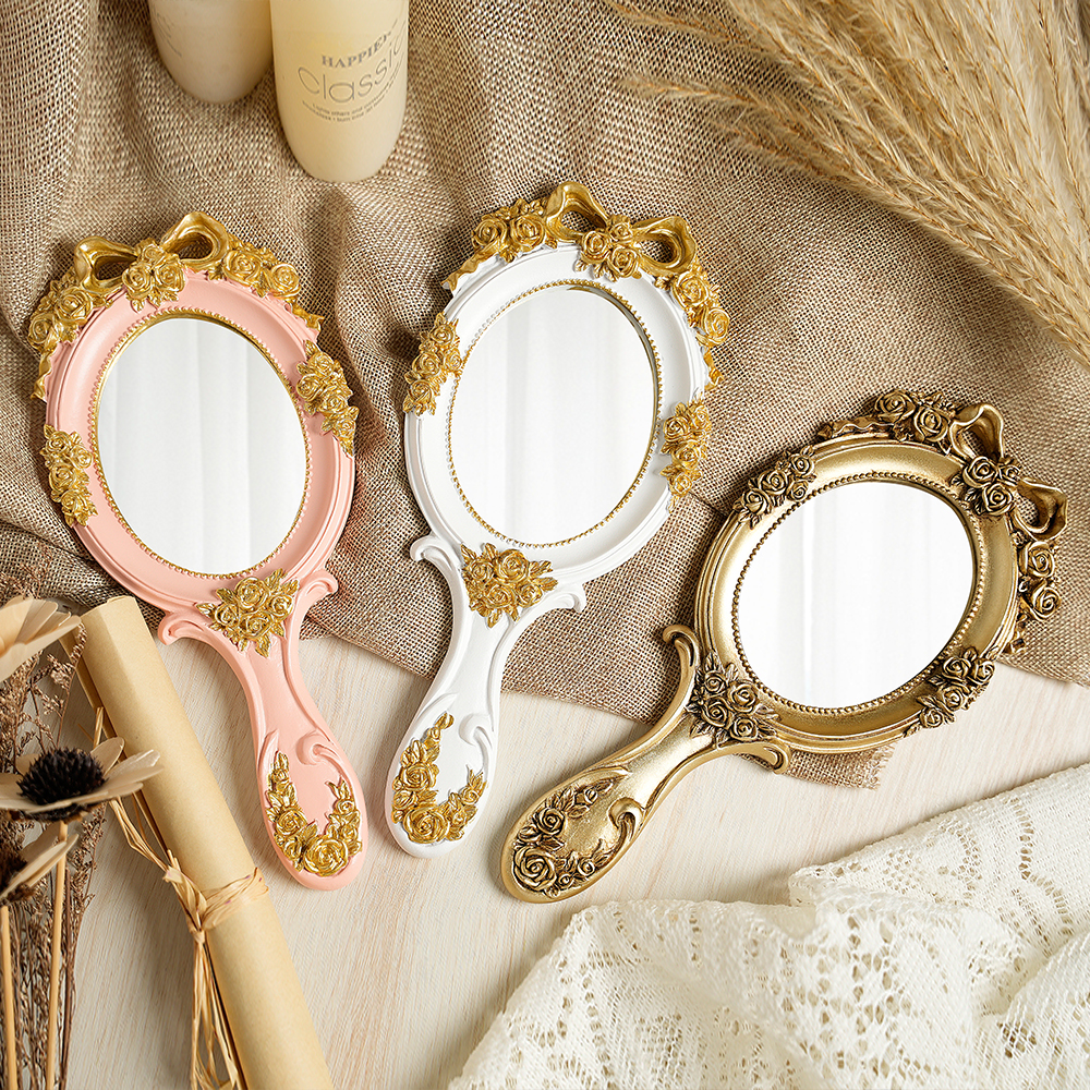 Vintage barok spejl prinsesse makeup spejl skønhedssalon spejl lolita spejl retro håndtag spejl