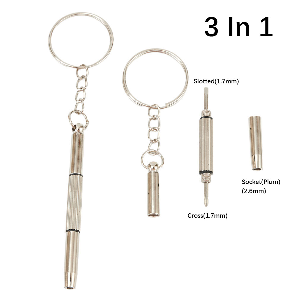 Mini destornillador multifuncional 3 en 1, destornillador hexagonal cruzado ranurado, gafas, reloj de teléfono, herramienta de llavero de reparación de tornillos, 2 uds.