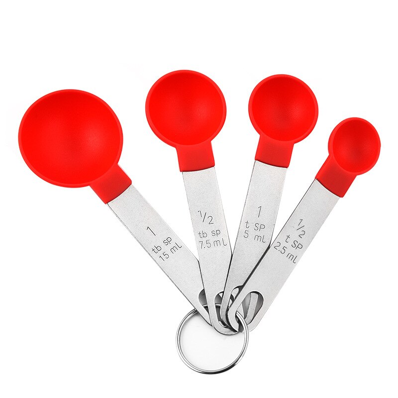 Stainless Steel Handle Measuring Spoon Plastic Measuring Cup 8 Piece Set With Graduated Measuring Spoon Set Baking Tool ZB824: red