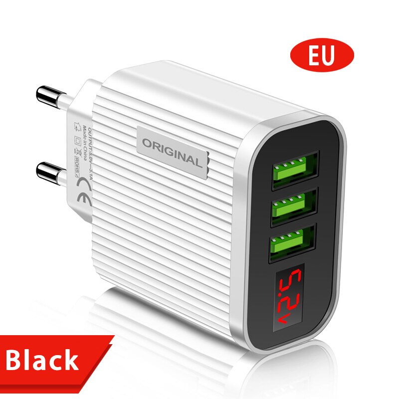 LED Display 3 Ports USB Charger EU US Plug 3.1A Fast Charging Smart Mobile Phone Charger For iphone 11 XR Samsung Xiaomi Tablet: EU White