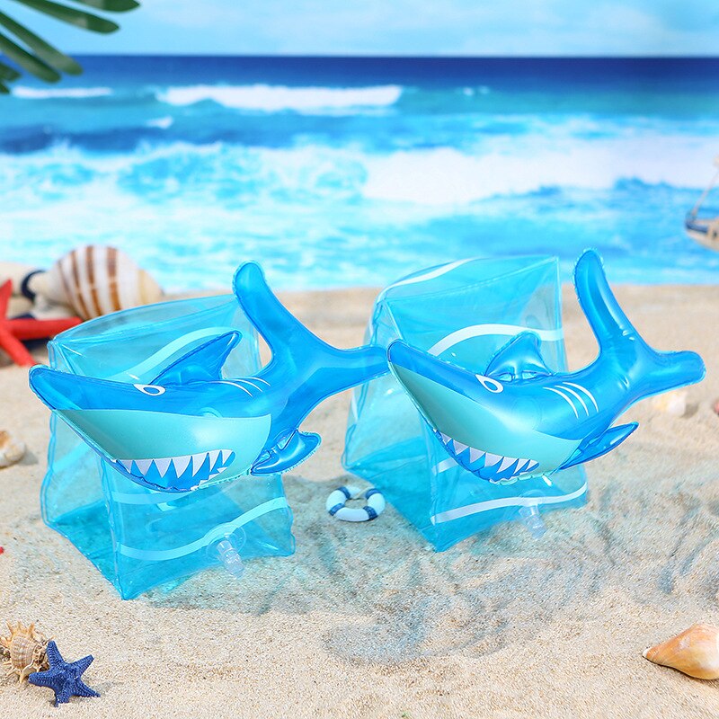 Flotadores de brazo largos blancos con mangas de seda, piña, cereza y flamenco para niños, flotadores de brazo con agua y cangrejo: Shark Arm Floats a Pair Boxed