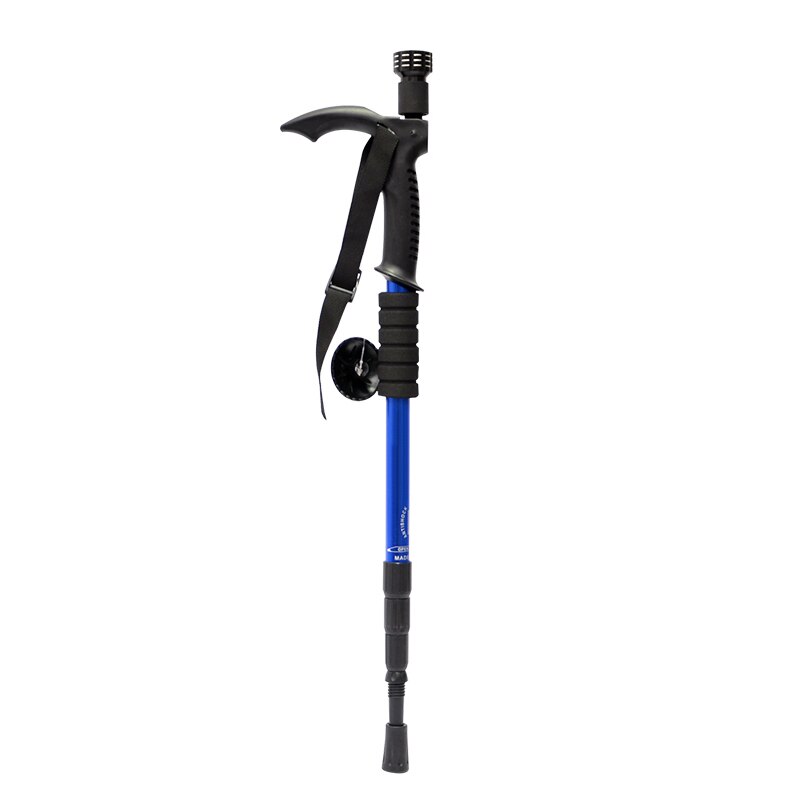 Light hiking poles telescopic sticks Multifunctional 4-section climbing stick with compass and LED lamp trekking T-handle: Blue