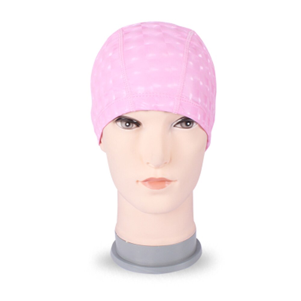 Mannen &amp; Vrouwen Gratis grootte Elastische Waterdichte PU Badmuts Stof Beschermen Oren Lange Haar Sport Zwemmen Zwembad Hoed Duiken badmuts: Pink
