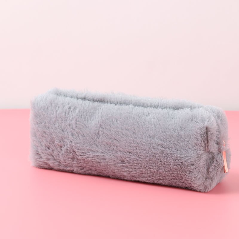 Pink Plush Kawaii Pencil Case Cute Lovely Pencil Case for Girls Student Pencil Bag Stationery Pencilcase Pen Bag School Supplies: Gray