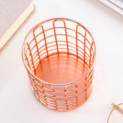Ins skrivebord papirvarer indretning jern guld rose guld penneholder metal skrivebord organizer sød stempel pen holder kontor skrivebord tilbehør: Rosa guld cylinder