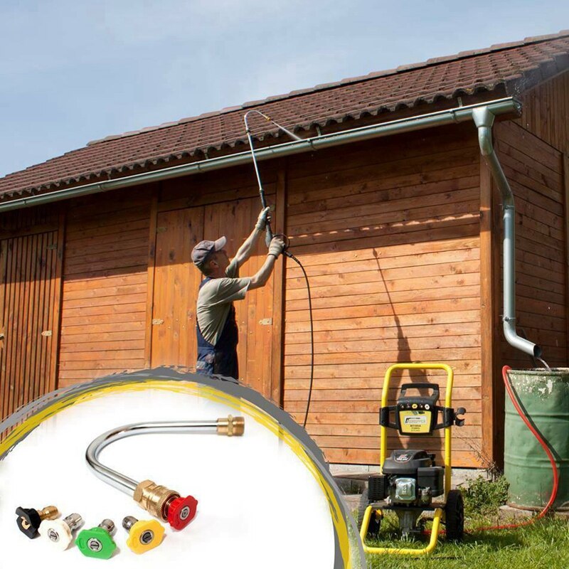 Gutter Cleaner Attachment for Pressure Washer, Coupled with 1/4 Inch Quick Connect,90 Degree Curved Rod