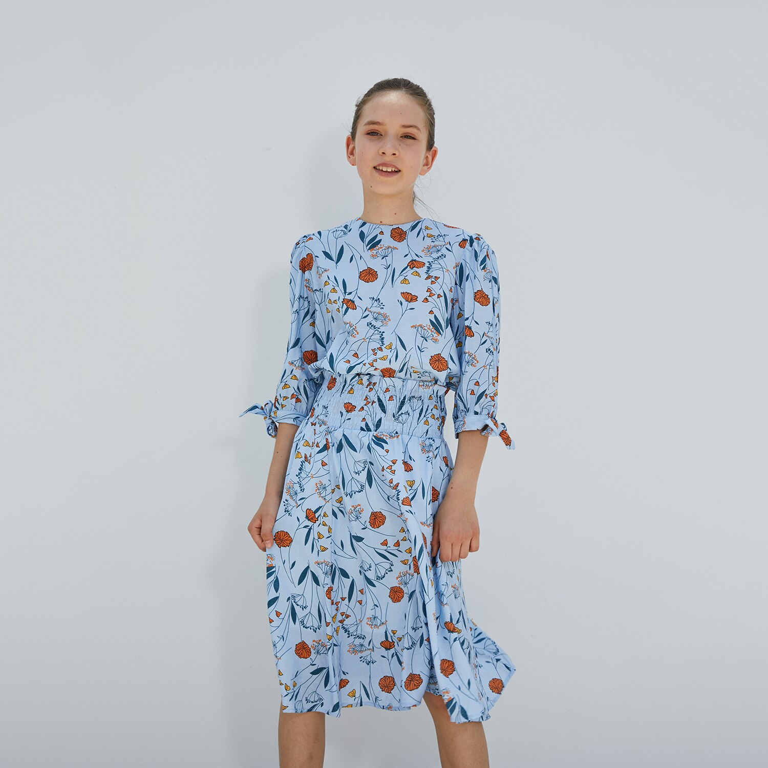 Teen Girls Floral Summer Clothes Set 2022 Big Girl Top Skirt with Cotton Lining Bow Soft Elastic Waist Sister,#7007