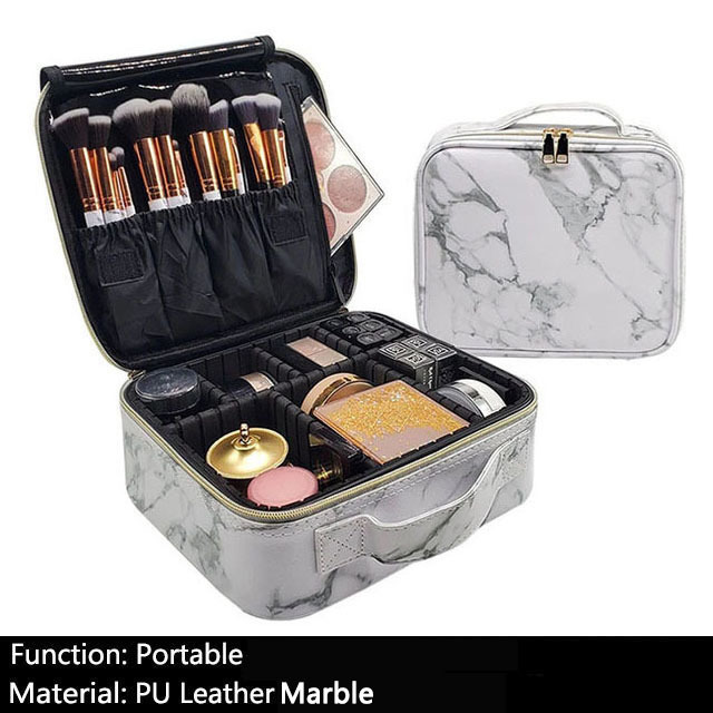 Female Beauty Makeup Case Brushes Organizer Storage Box Bolsa Maquillaje Women Cosmetic Bag For Makeup Suitcase: D White