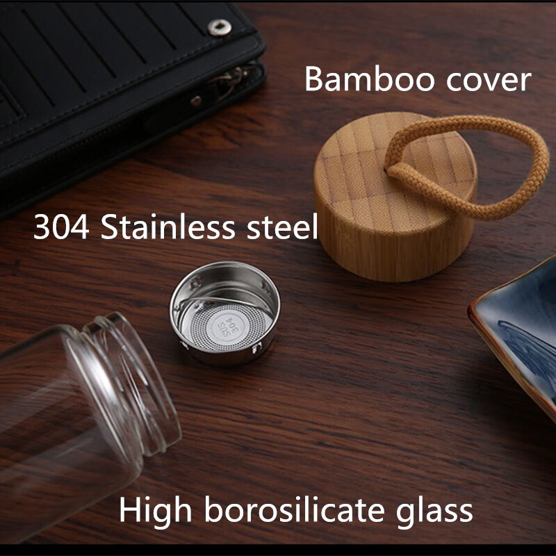 380ml 450ml Glass Water Bottles Bamboo Lid With Rope Drink Bottled For Beverages Outdoor Brief Portable Tea bottle