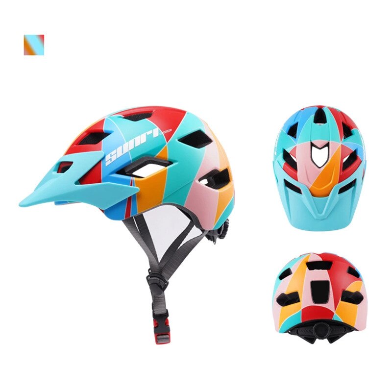 SUNRIMOON Cycling Helmet Unisex Safety Hat Sliding Scooter Balance MTB Bicycle Helmet With Rearlight Mountain Bike Kid Helmet: Colorful