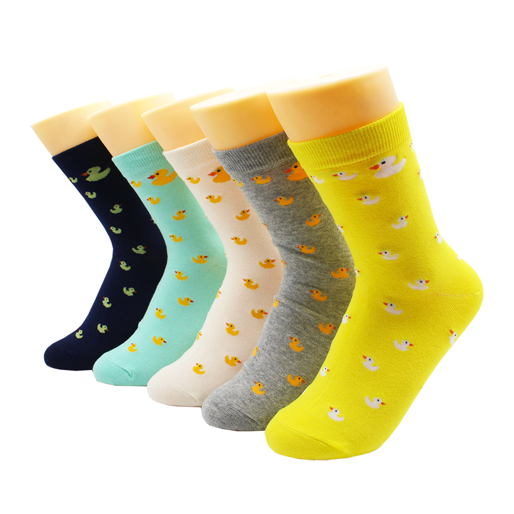 5 Pairs Harajuku Hip-Hop Animal Print Cotton Women Socks Korean Kawaii Cute Cartoon Cat Dog Duck Girl Socks: Khaki