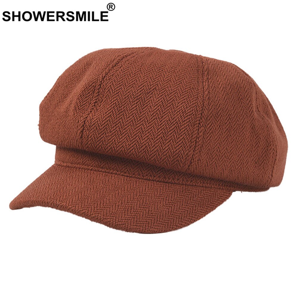 Showersmile retro uutispoika lippalakki naiselle kevät kesä naisille kahdeksankulmainen hattu tiilenpunainen merkki brittiläinen litteä lippalakki