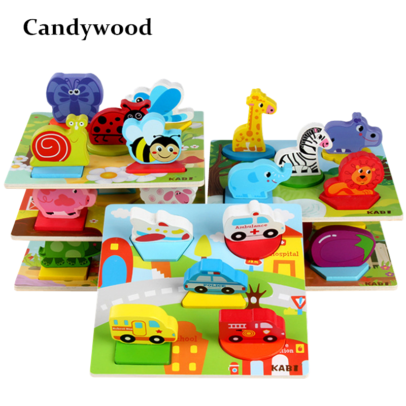 3D Wooden Animal Traffic Puzzle - Hand Grasp Board - Educational Toy for Toddlers Boys Girls