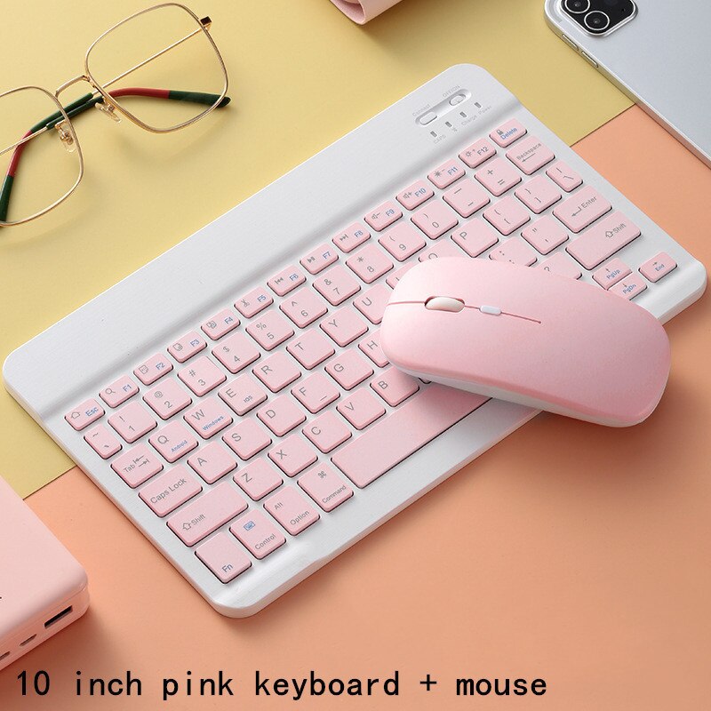 Rechargeable Bluetooth-compatible Keyboard for iPad Macbook Samsung Mini Wireless Keyboard For Smartphone Android IOS Windows: XJP032PinkSet