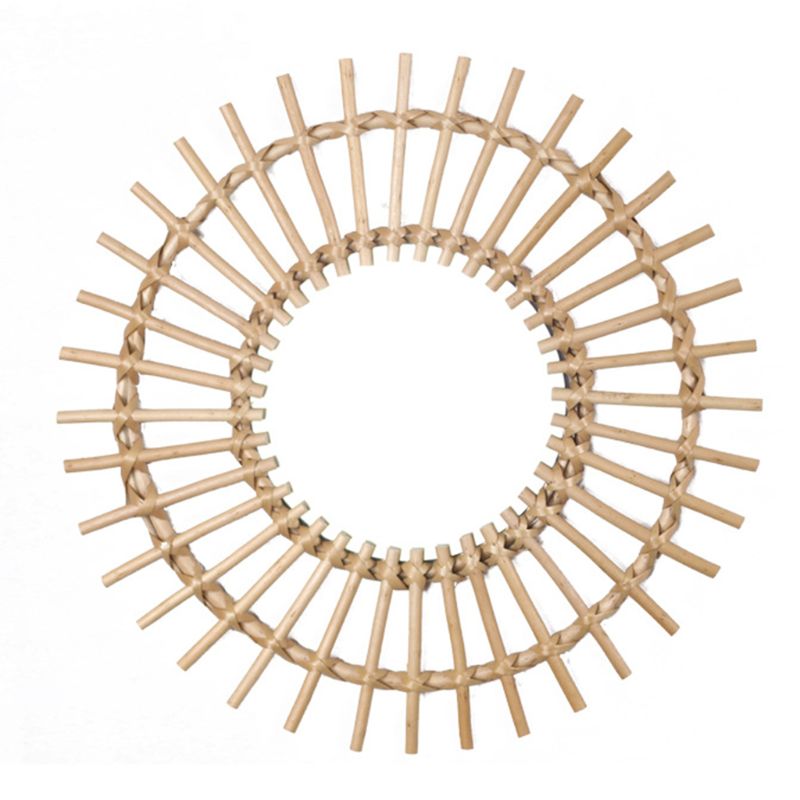 Sun Shape Decorative Mirror Rattan Innovative Art Decoration Round Makeup Mirror Dressing Bathroom Wall Hanging Mirror: 9