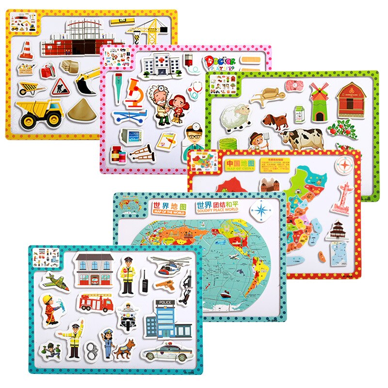 Children's educational preschool toys large children magnetic wooden wooden jigsaw puzzle cartoon puzzle cognitive teaching aids