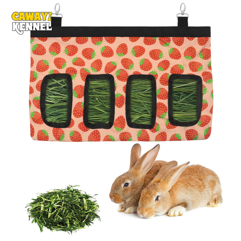 Sac à foin pour lapin et cochons d'Inde, mangeoire pour petits animaux, nourriture pour lapin, accessoires pour animaux de compagnie, 2/4 trous