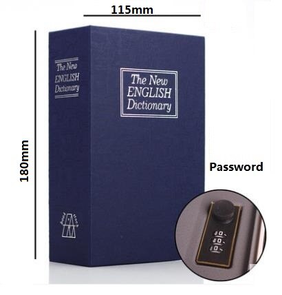 18cm*11.5cm*5.5cm engelske bogsafer ordbog pengeskabe sparebank simuleringsbøger stålkasser: Blå adgangskode