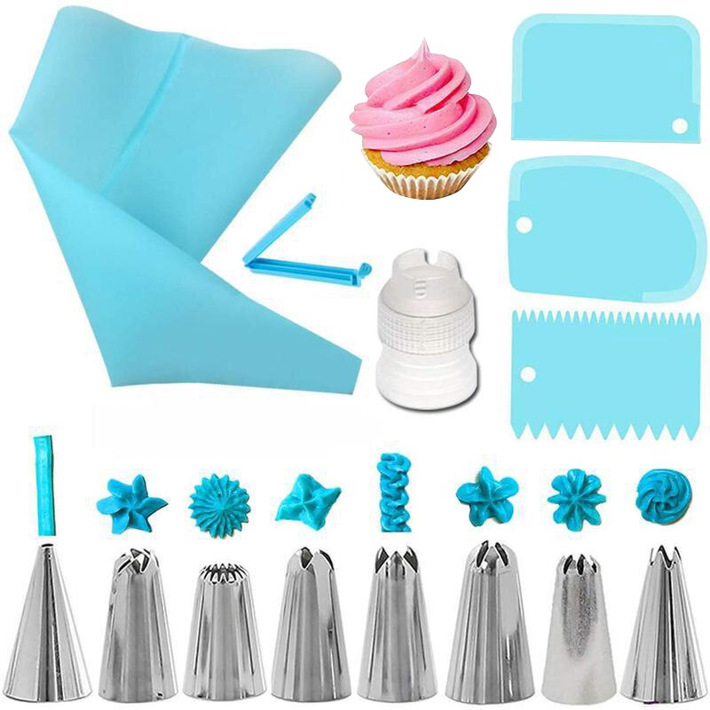 Nozzle piping cake decorating tools Confectionery equipment Kitchen accessories Reusable Pastry bag and bakery set icing socket: Blue