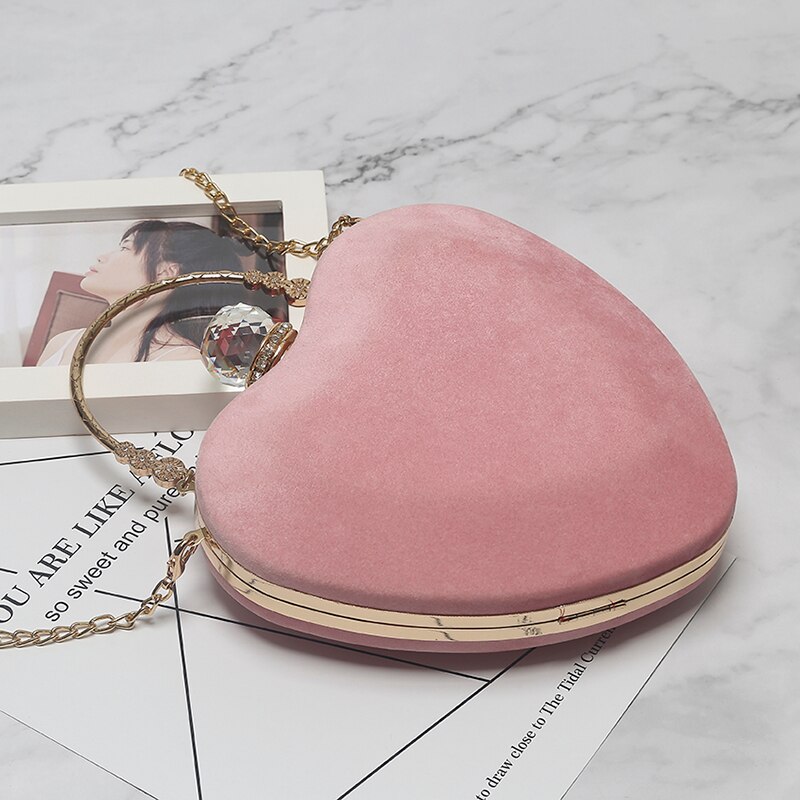 LYKANEFU Heart Shaped Evening Bag Ladies Tote Clutch Purse Women Hand Wedding Clutches Party Hand Bag Chain Shoulder Bags