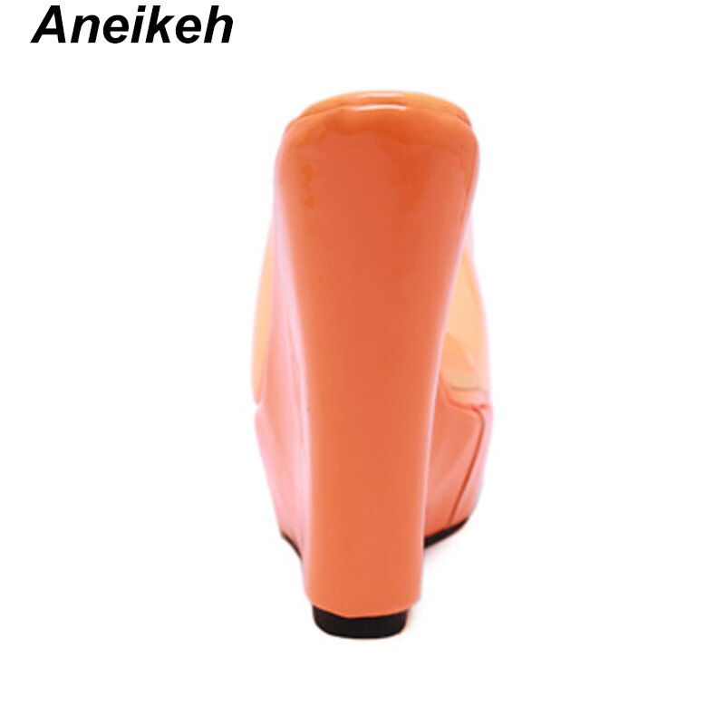 Aneikeh plattform wedge tofflor kvinnor klara genomskinliga sandaler orange gula mulor glidtjocka bottenskor ultra mycket höga