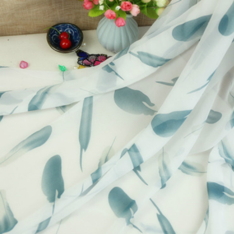 50D Chiffon Stof Feather Print Chiffon Stof Cosplay Dansen Jurk Strand Rok Sjaal Mode Naaien Stof: Big Feather style