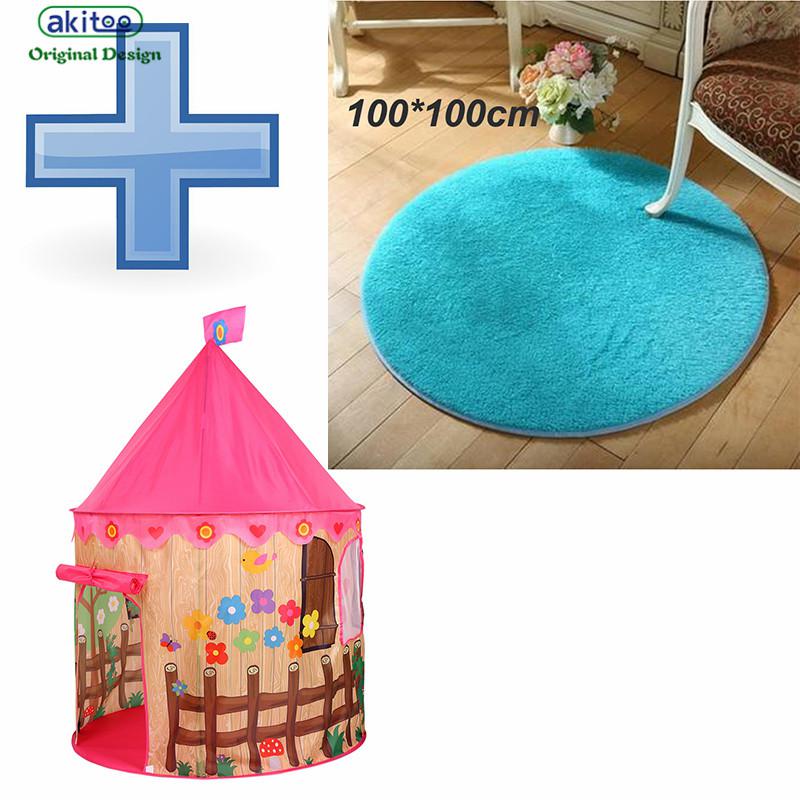 Akitoo 131 Kinderen Tenten Yurts Vogel Hek Marine Ballenbad Kasteel Playhouse Indoor Opvouwbare Klamboe Met Oceaan Ballen Mat: P tent plus blue mat