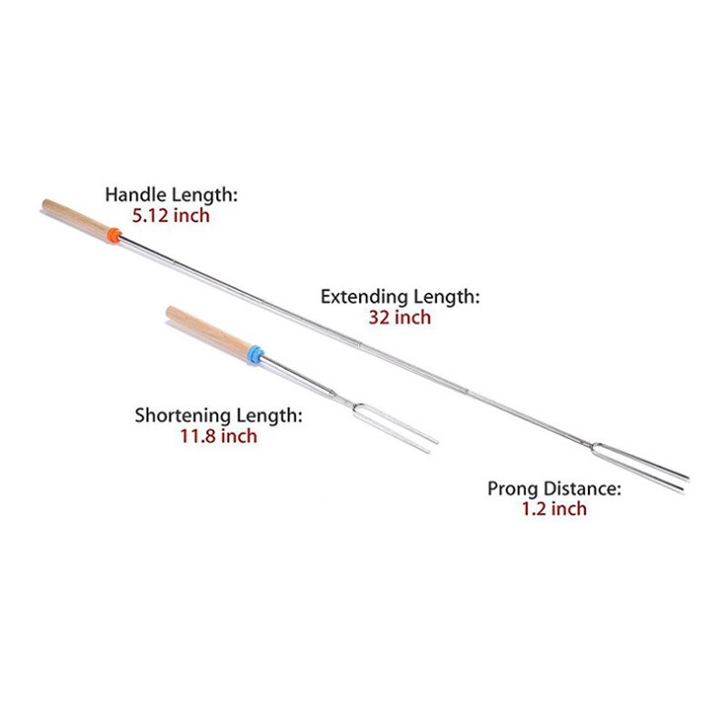 8pcs BBQ Barbecue Skewers Stick Stainless Steel 31-83cm Folding Telescoping Roasting Fork Stick Outdoor BBQ Grilling Accessories