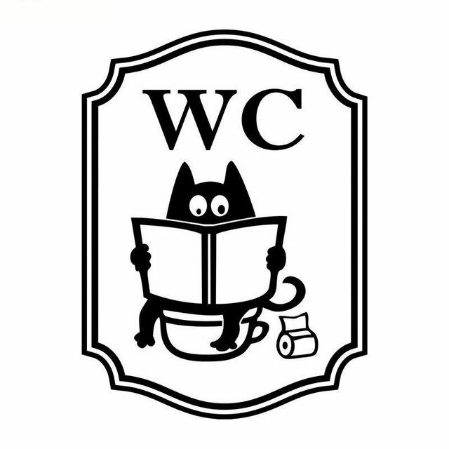 Rolig katt toalettskylt klistermärken litet interiört rum heminredning wc skylt vägg vinyl dekaler toalettdörr konst avtagbar väggmålning  az004