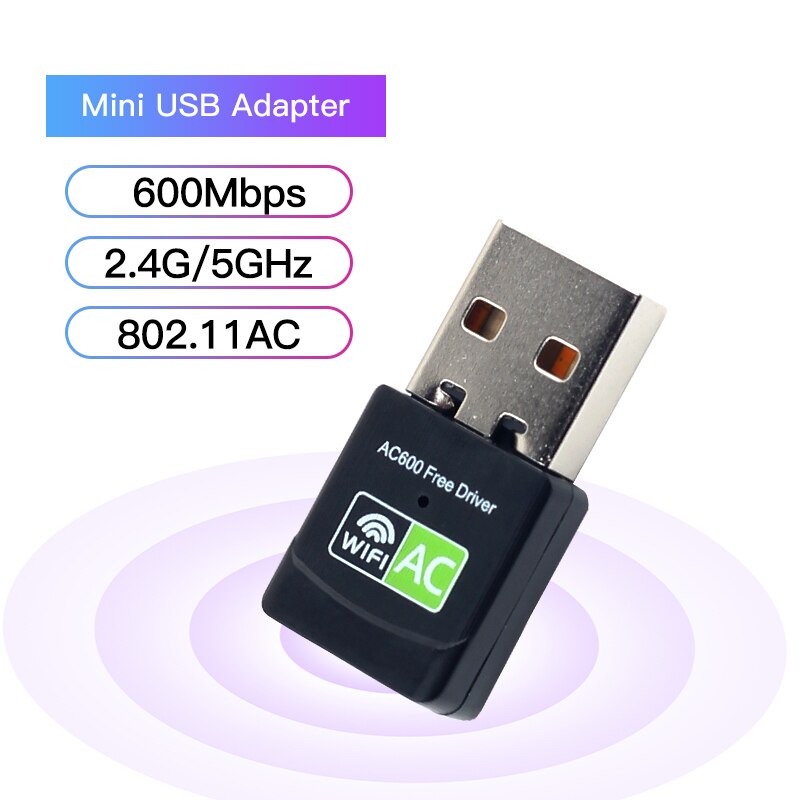 1200Mbps Mini USB Wifi Adapter Network Lan Card For PC Wifi Dongle Dual Band 2.4G&5G Wireless Wi-Fi Receiver Desktop Laptop: 600Mbps USB 2.0