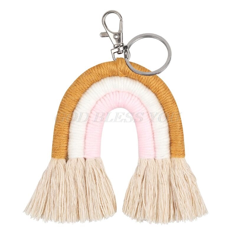 Weven Regenboog Sleutelhangers Voor Vrouwen Boho Handgemaakte Sleutelhouder Sleutelhanger Macrame Bag Charm Auto Opknoping Sieraden: KEY41