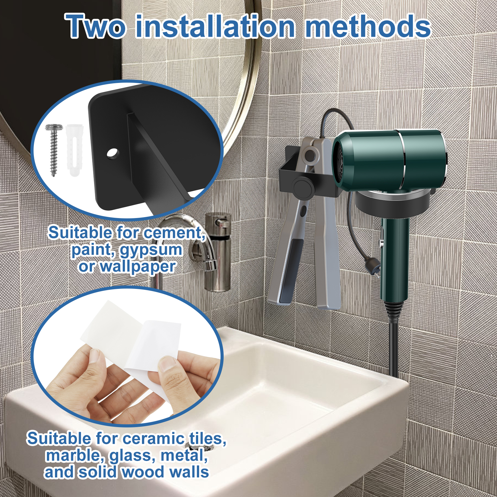 Hair Dryer Holder Wall Mounted Bathroom Hair Straightener Storage Holder Hair Tool Organizer Adhesive Toilet Blower Holder