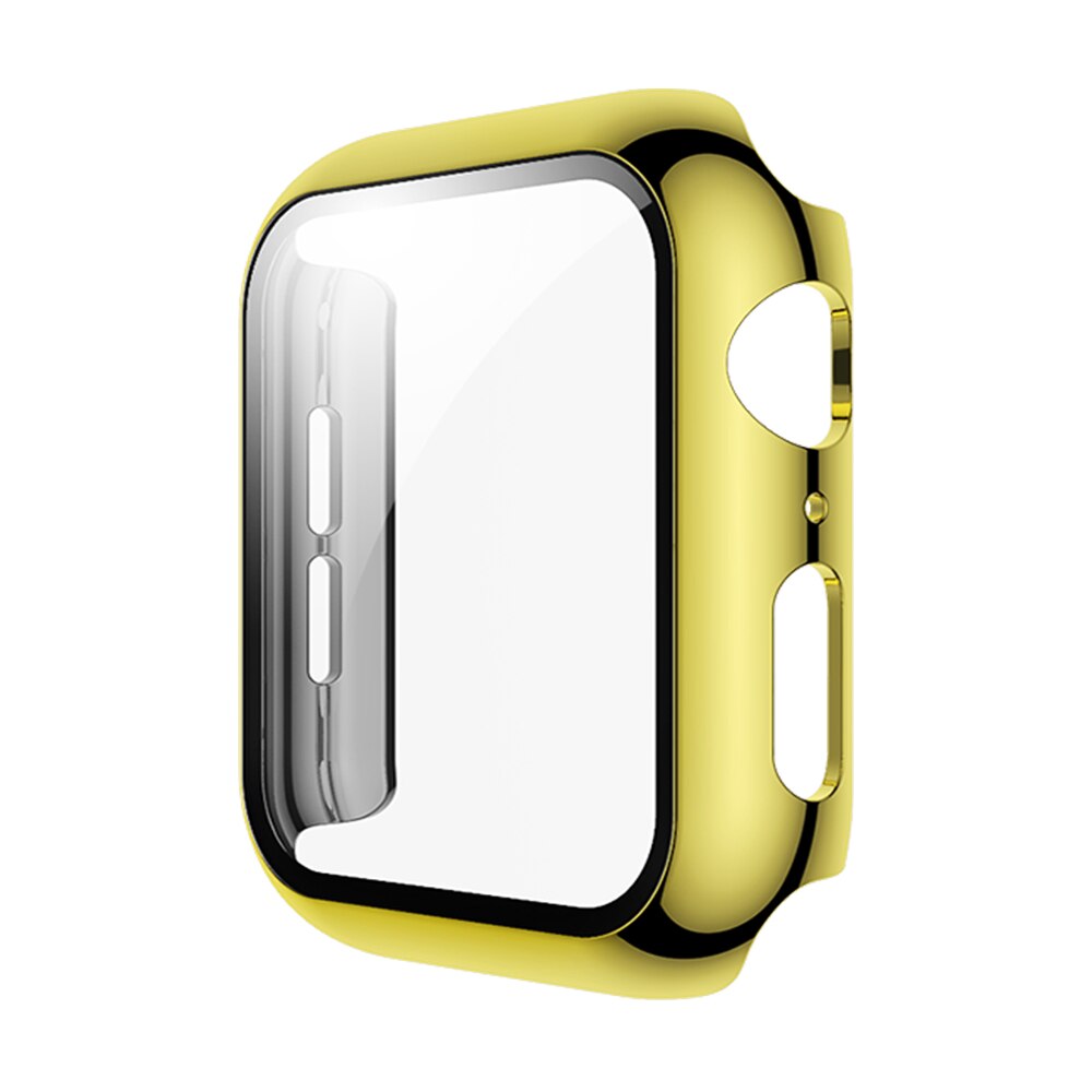 Pc-hoes met gehard glasfolie voor apple watch-serie 5 4 3 screenprotectorhoesje met lichte bumper voor apple watch 40mm 44mm 38mm 42mm: Goud / 38mm