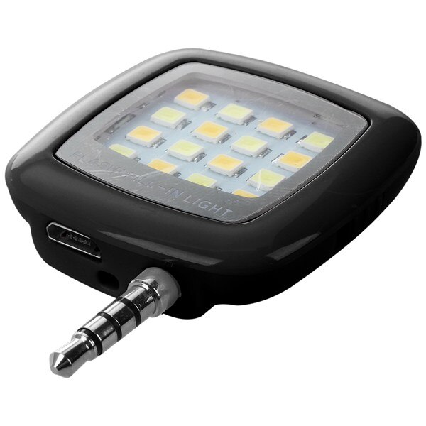 FFYY-3.5mm Smart Selfie 16 Led Camera Flash Licht Invullen Voor Mobiele Telefoon Zwart