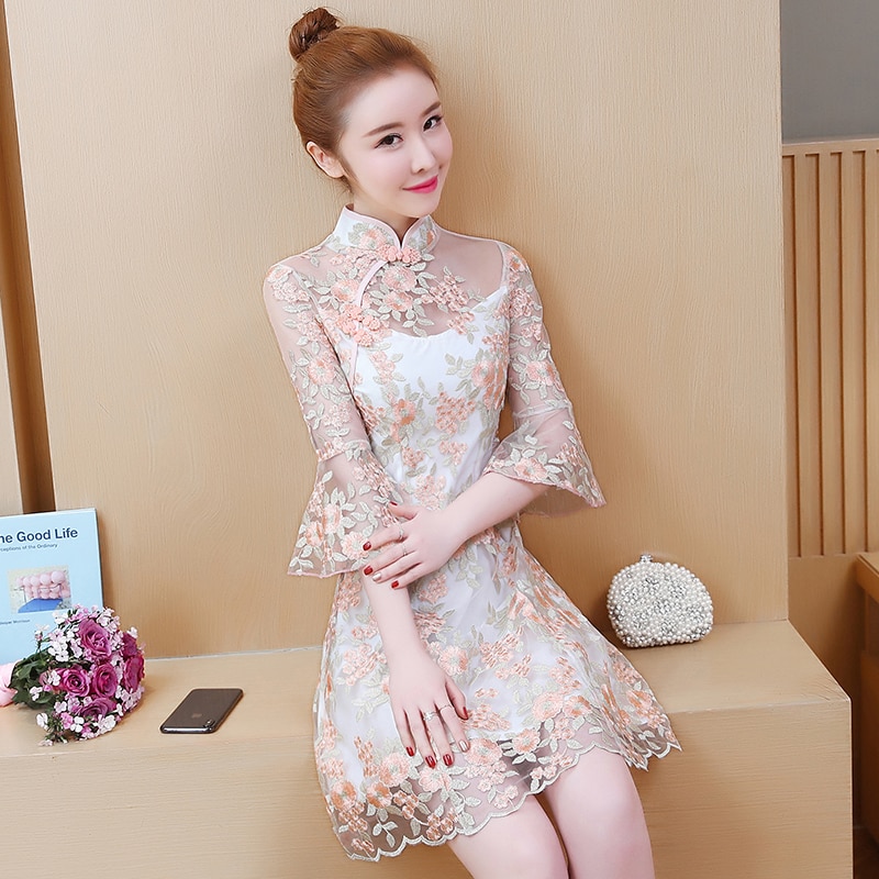 Robe qipao traditionnelle chinoise en dentelle, robe orientale courte rétro, nouveauté, qipao,