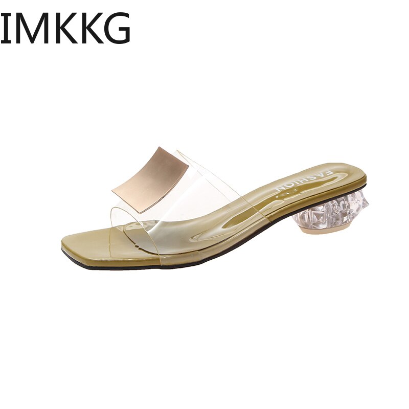 Mules en pvc pour femmes, pantoufles d'été, chaussures pour femmes, boucle en métal, transparentes, talons bas, diapositives de de personnalité